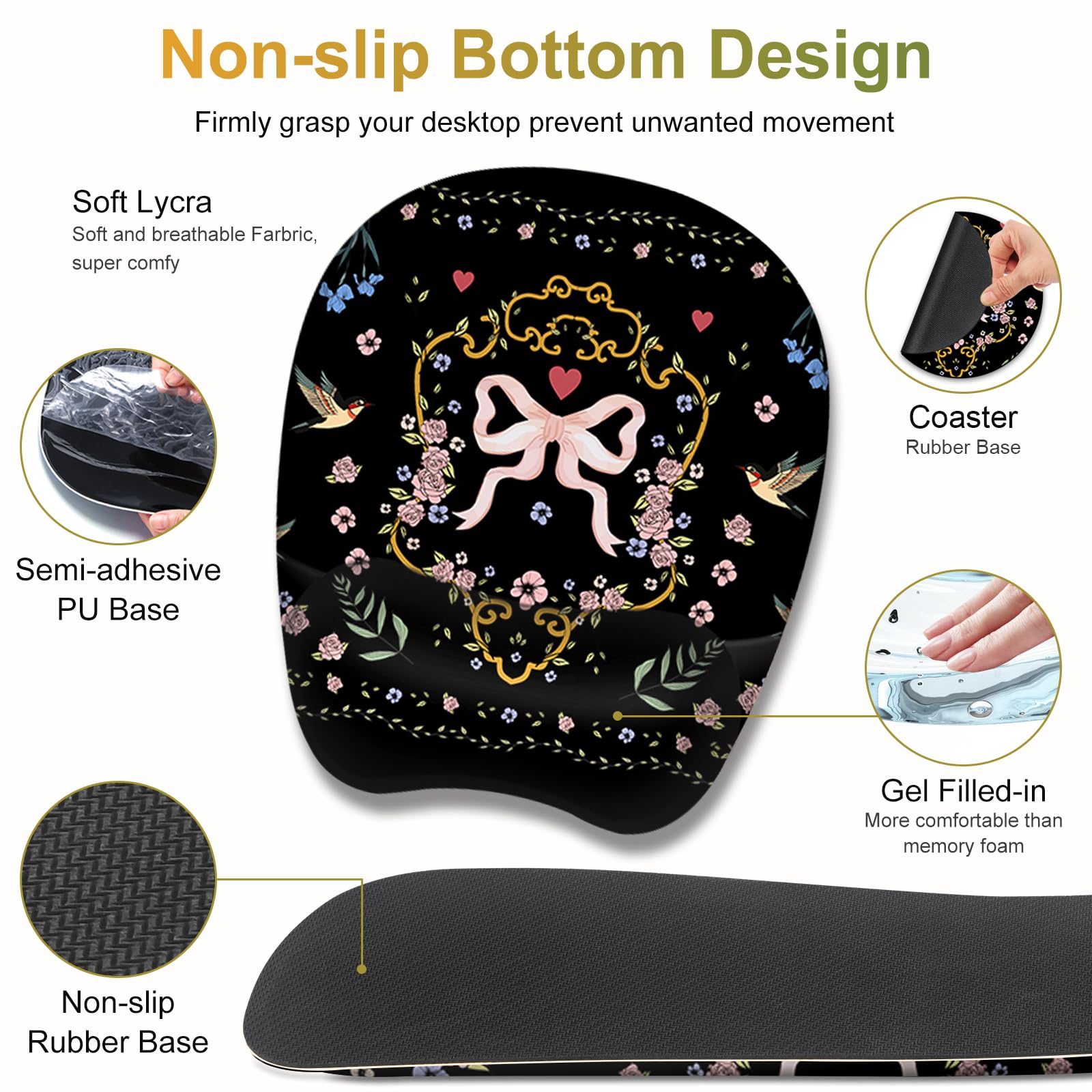 Mouse Pad with Wrist Support 4 in1 Set, XXL Big Game Mousepad + Keyboard Wrist Rest + Mouse Wrist