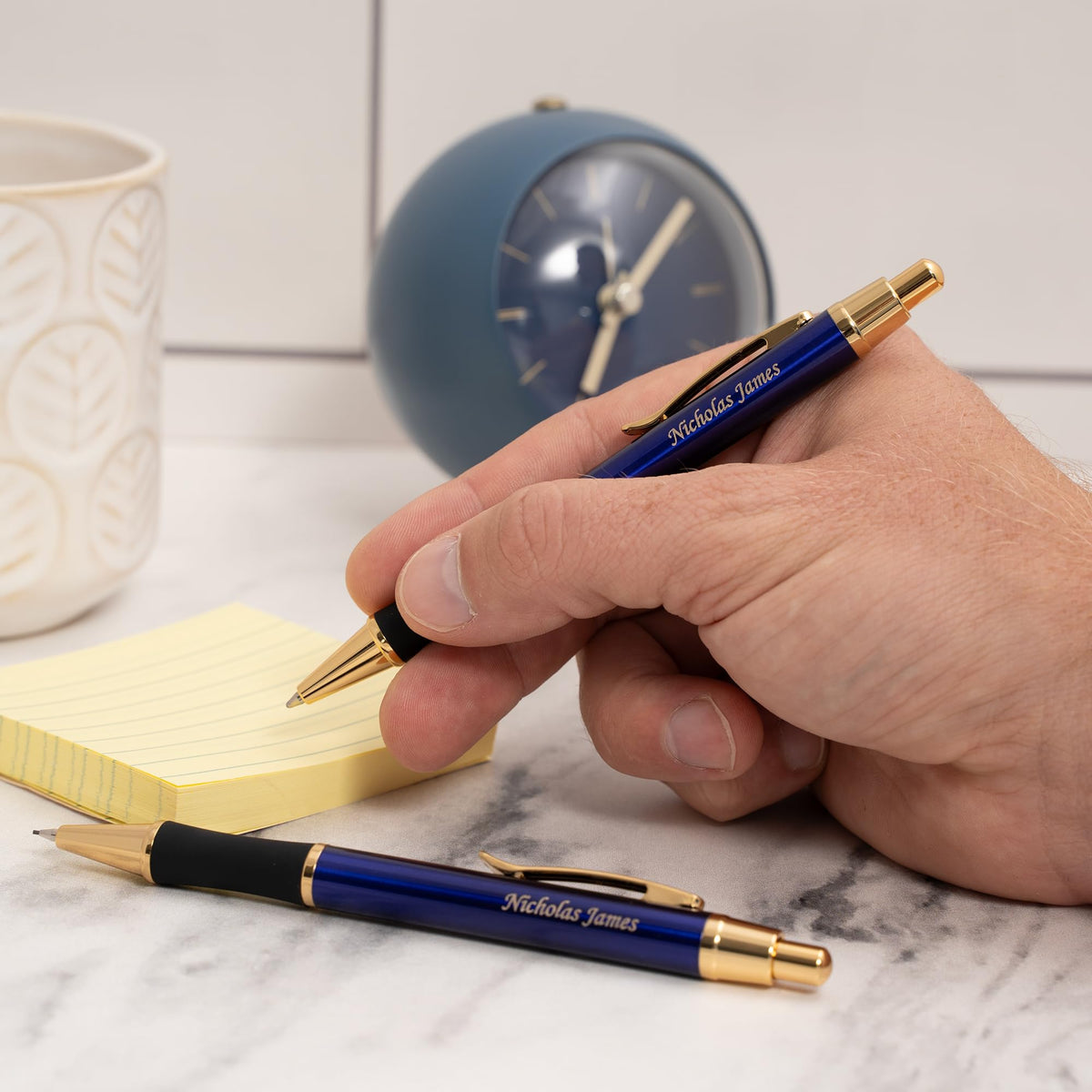 Dayspring Pens Monroe Personalized Ballpoint and Pencil in Blue, Gold Trim