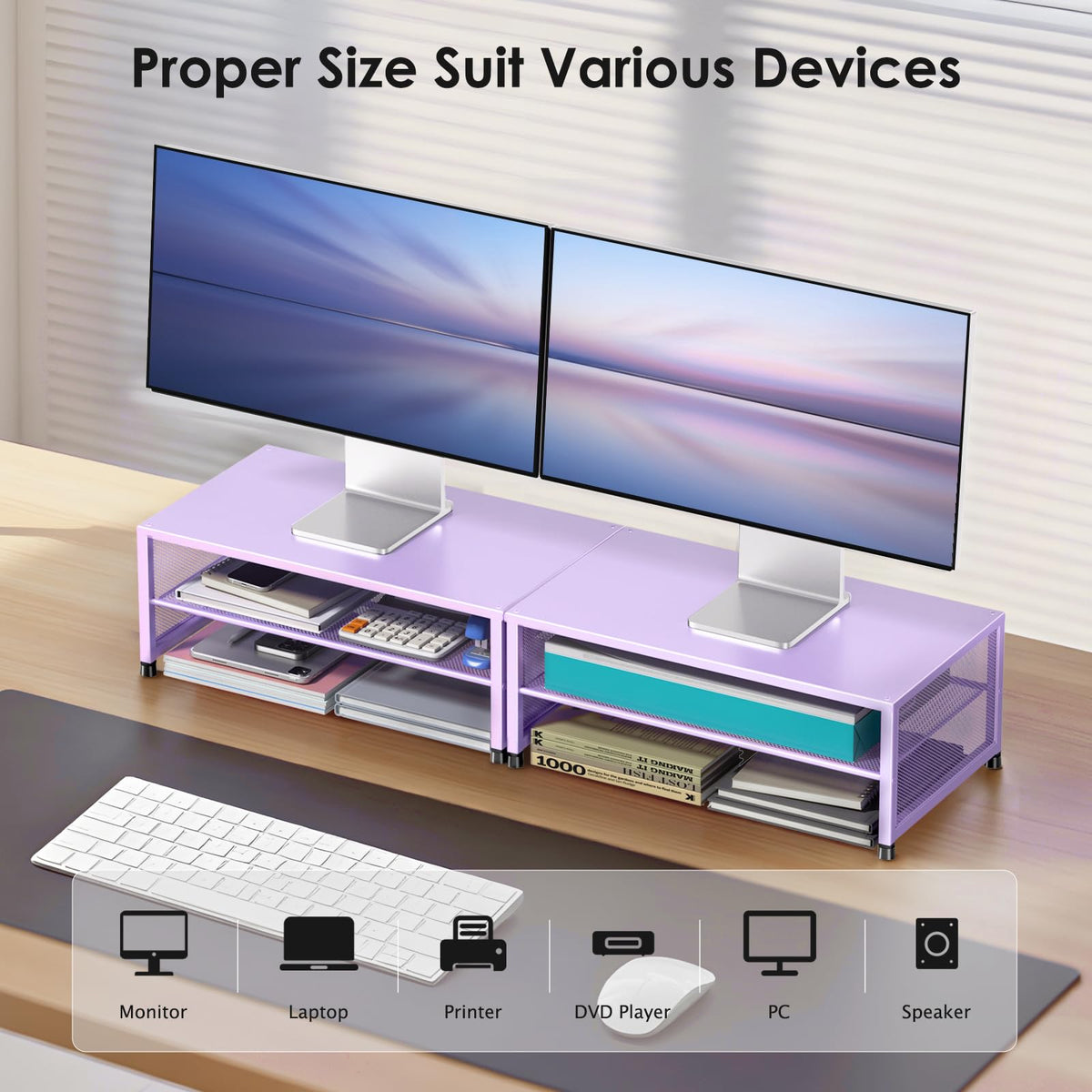 ECOLOVI 2-Tier Computer Monitor Stand Riser, Printer & Laptop Stand, Office Desk Accessories