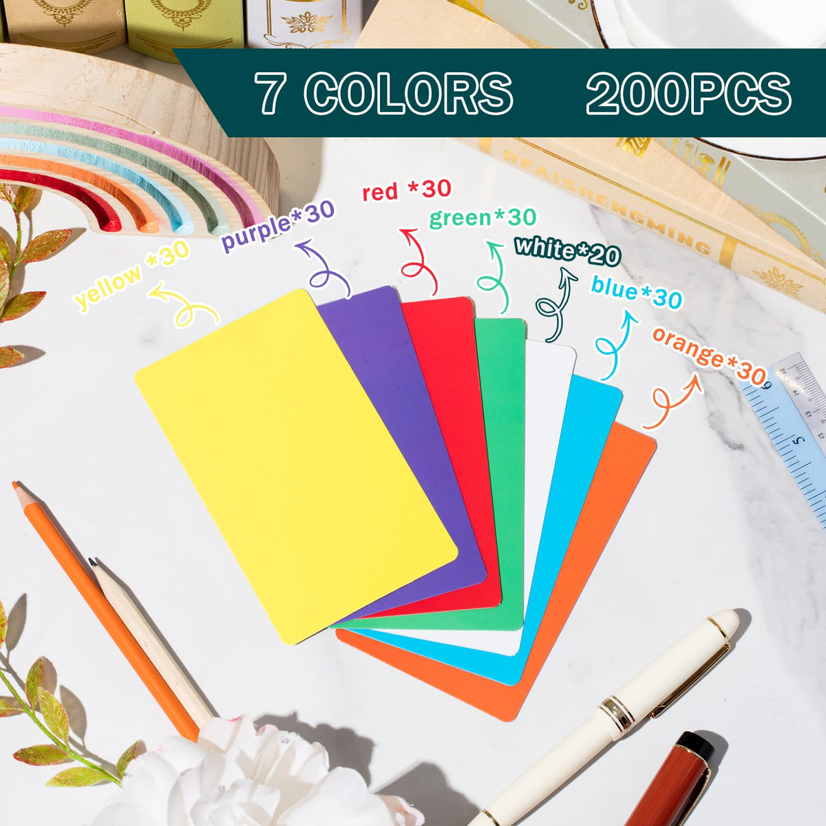 Harloon 200 Pcs Dry Erase Index Cards 3 x 5 Inch, Colorful