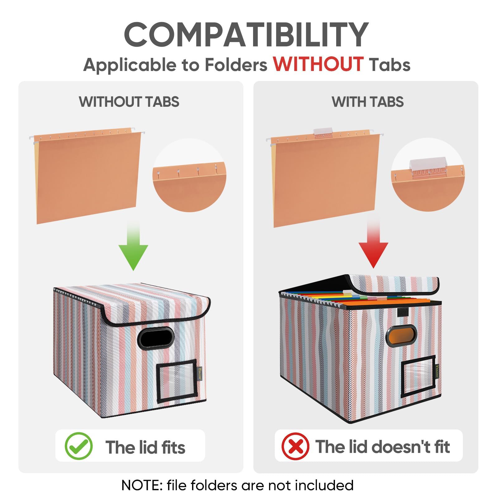 BALEINE File Organizer Box with Lid, Collapsible Hanging File Storage Box