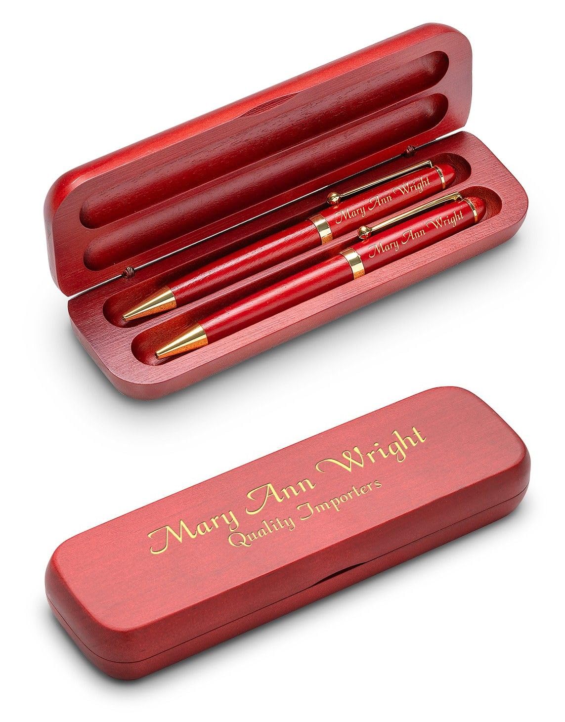 Executive Gift Shoppe - Personalized Cherrywood Pen & Pencil Box Set with Custom Engraving