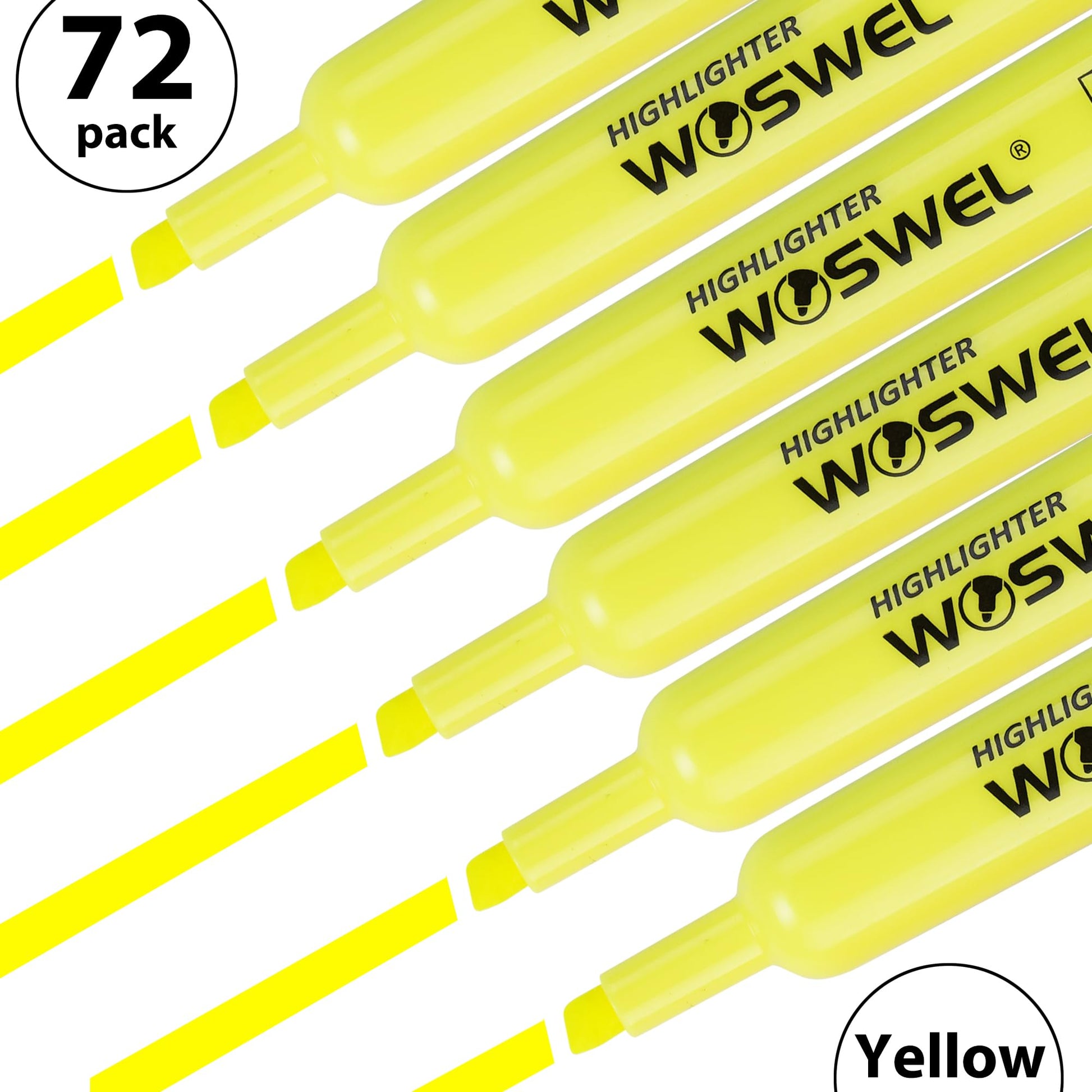 WOSWEL Highlighters Bulk, 72 Pack Tank Style Highlighters Set, Fluorescent Yellow, Chisel Tip