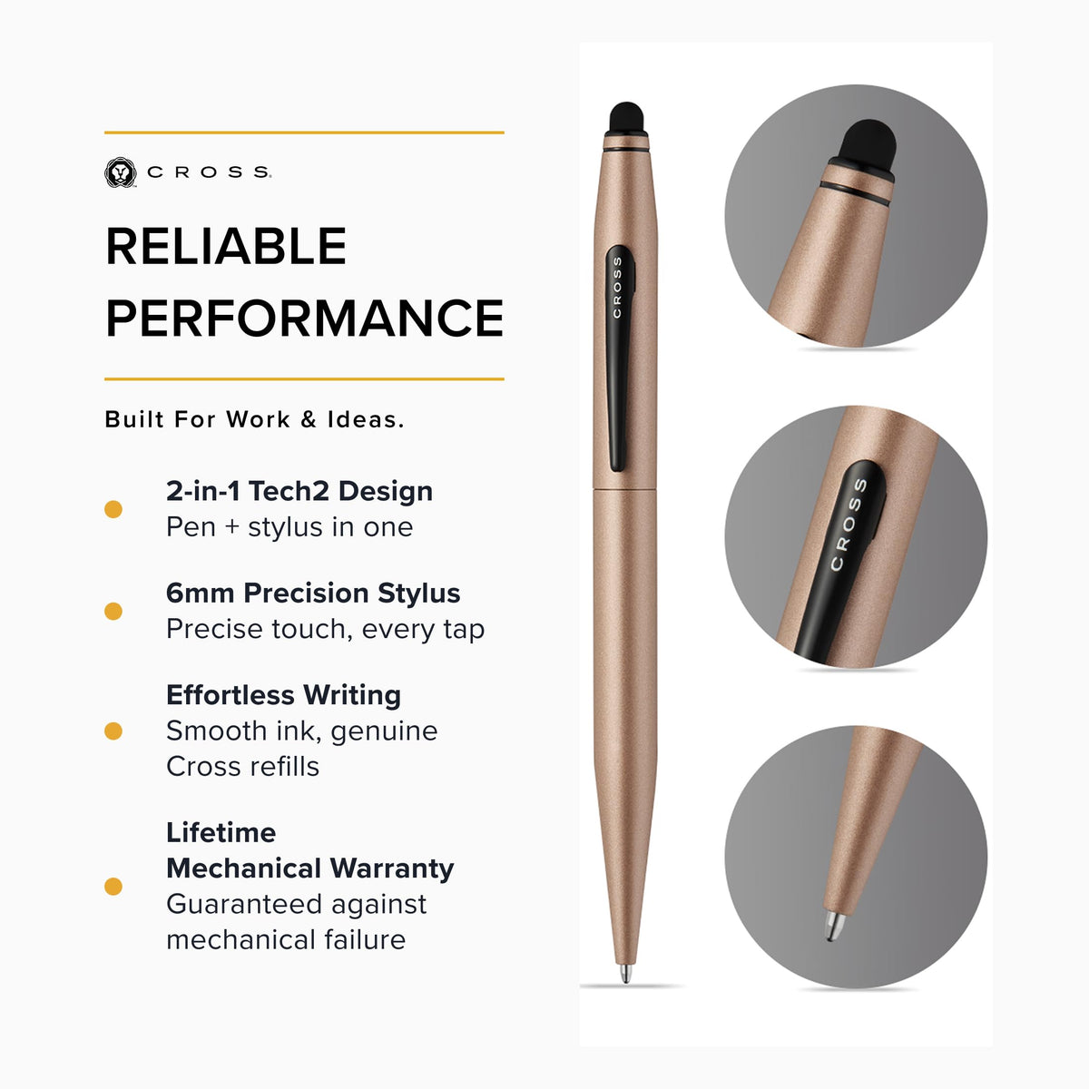 Cross Tech2 Satin Metallic Macchiato Ballpoint Pen, Medium Point, Black Ink