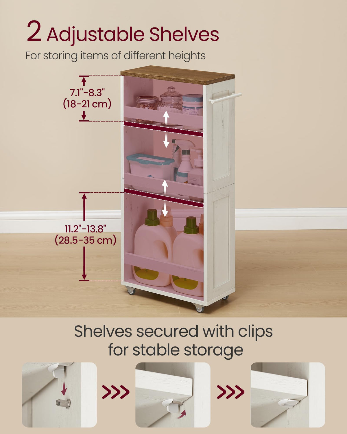 VASAGLE 4-Tier Slide-Out Storage Cart, Slim Kitchen Cart with Wheels
