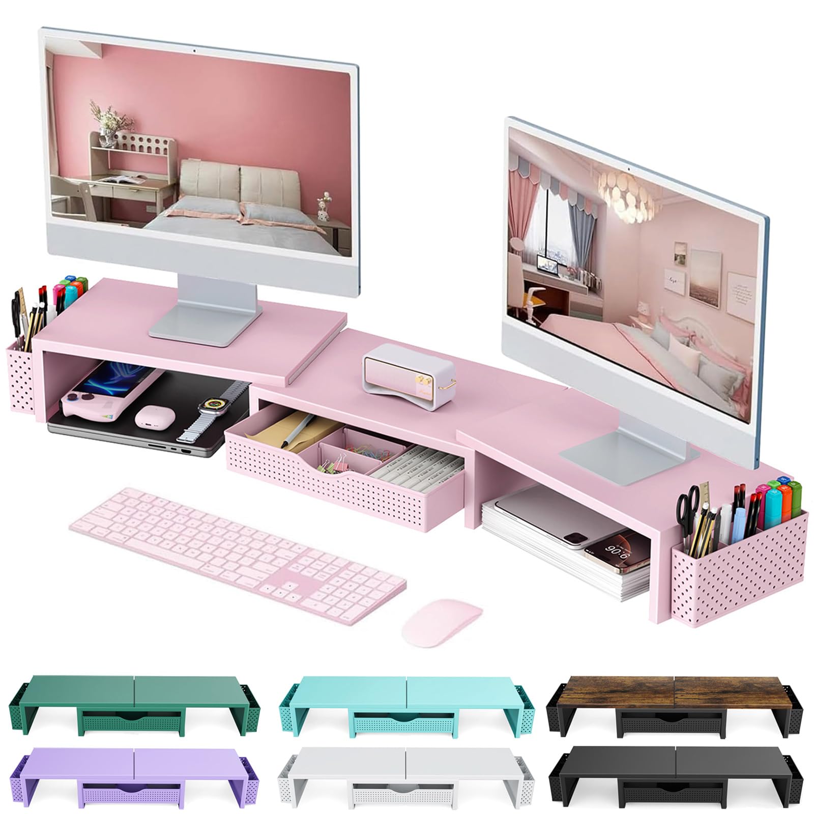 gianotter Dual Monitor Stand Riser With Drawer and 2 Pen Holders