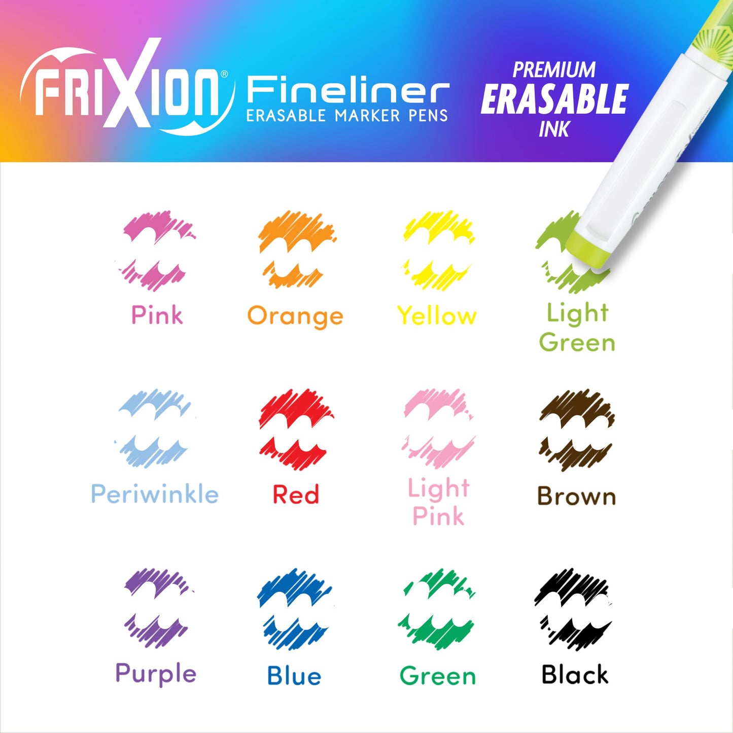 PILOT FriXion Fineliner Erasable Marker Pens, Tub of 36, Assorted Colors