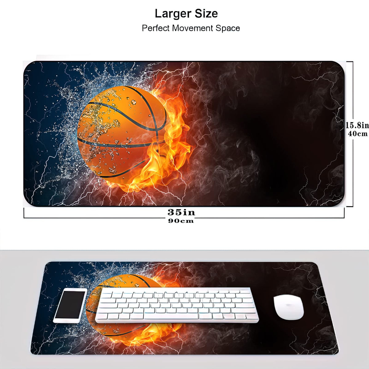 ZTHLL Desk Mat,Basketball Fire and Water Gaming Mouse Pad,XXL Extended Mouse Pad Mat for