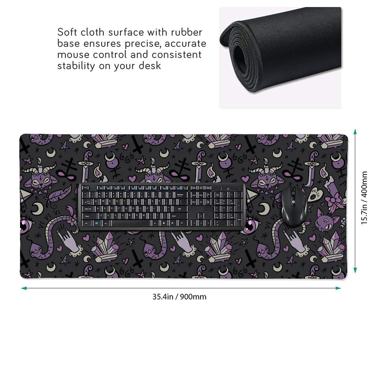 Extended Gaming Mouse Pad with Stitched Edges, Purple Black Goth Spooky Large XXL Mousepad