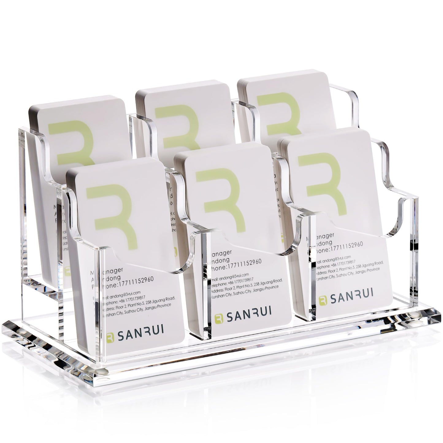 SANRUI Clear Acrylic Business Card Holder for Desk, 2-Tier 6-Slot Vertical