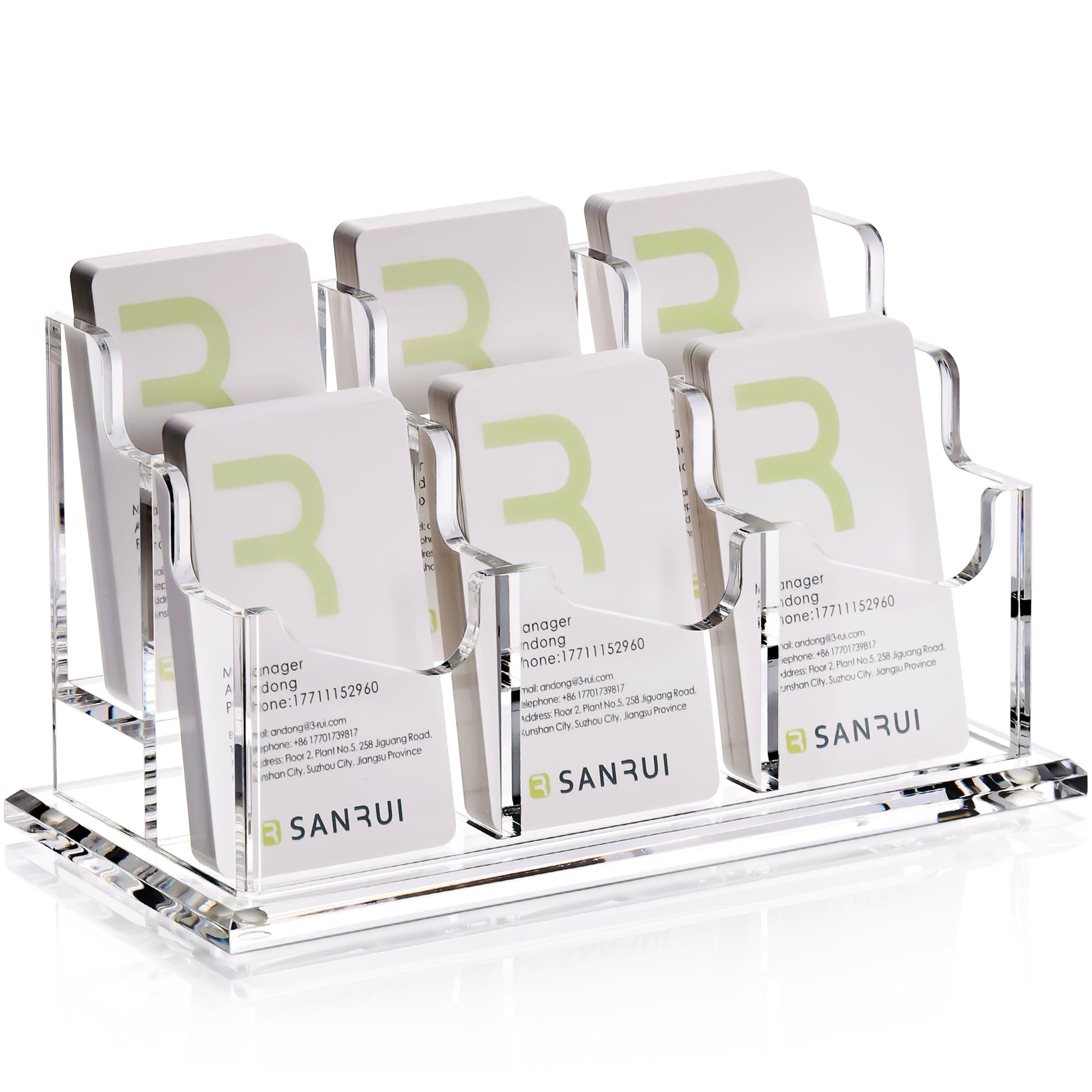 SANRUI Clear Acrylic Business Card Holder for Desk, 2-Tier 6-Slot Vertical