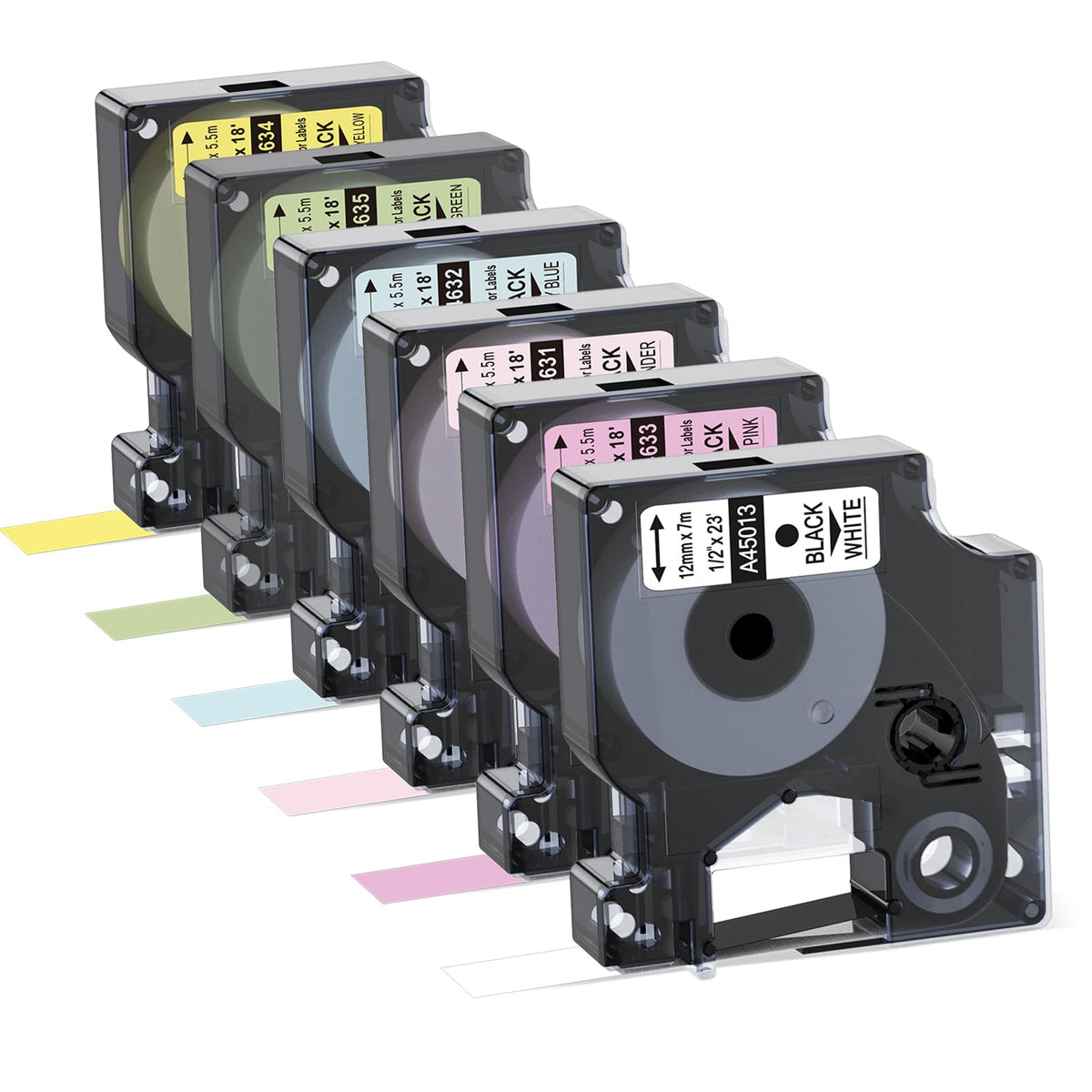 Anycolor 6-Pack Compatible with Dymo D1 Label Tape 12mm Pastel Colored 1/2"