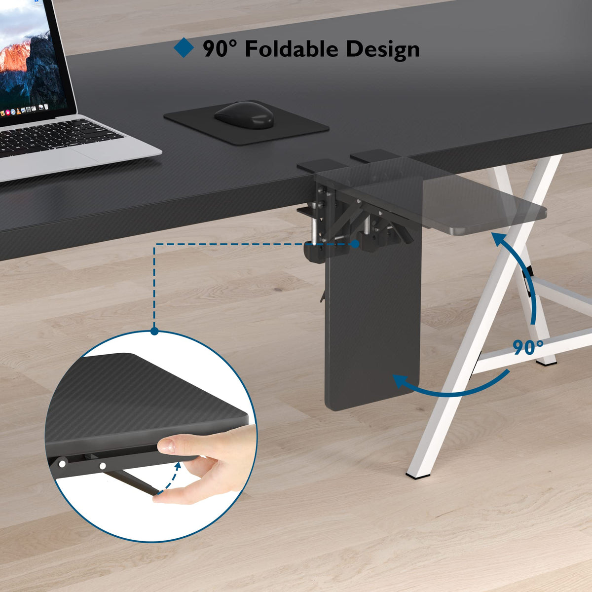 BONTEC Desk Extender Tray, 11.8 x 5.9 Inch, Black Carbon Fiber