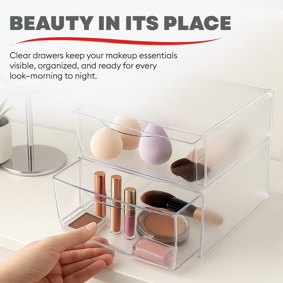 Deflecto Stackable Cube Organizer, Desk and Craft Organizer, 2 Drawers, Clear, Removable Drawers