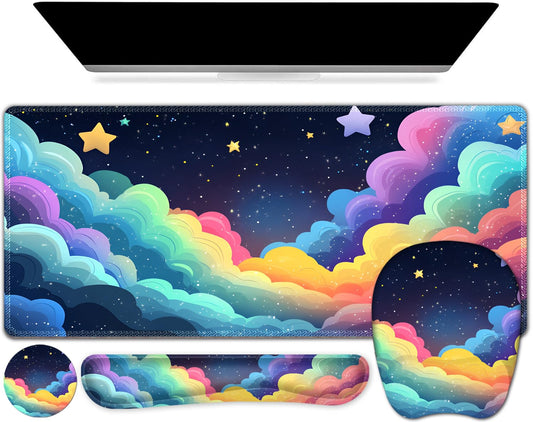 Mouse Pad with Wrist Support 4 in1 Set, XXL Big Game Mousepad + Keyboard Wrist Rest + Mouse Wrist