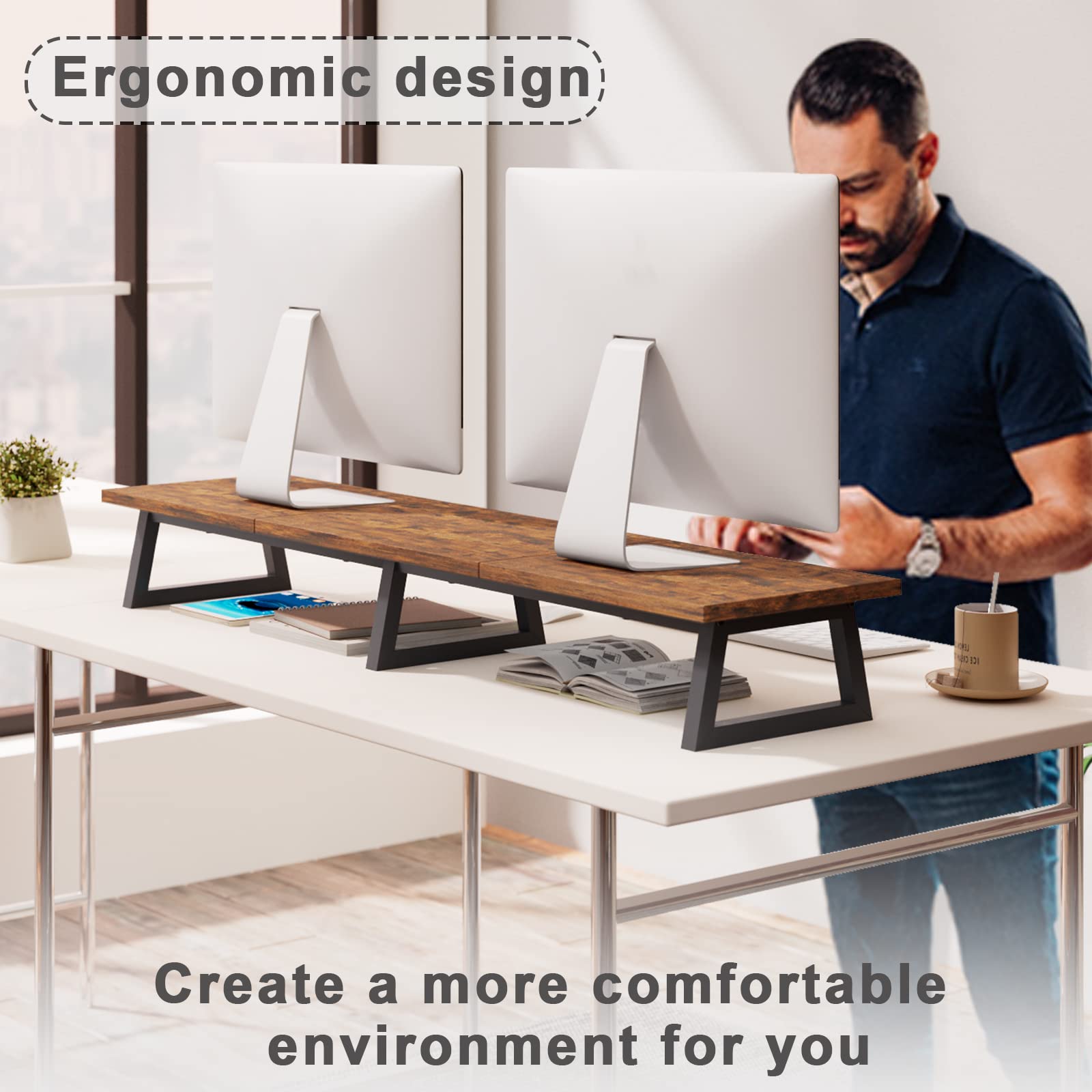 TEAMIX 42 inch Large Dual Monitor Stand Riser,TV Riser,Desk Shelf Organizer