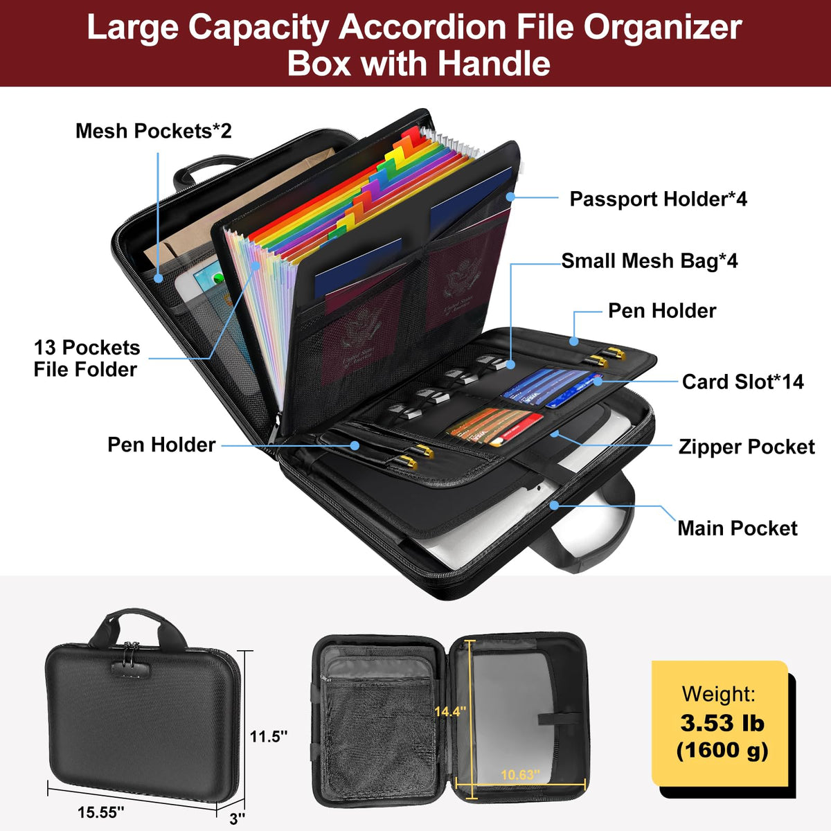 HECHN Fireproof Document Organizer with Lock for Important Documents, File