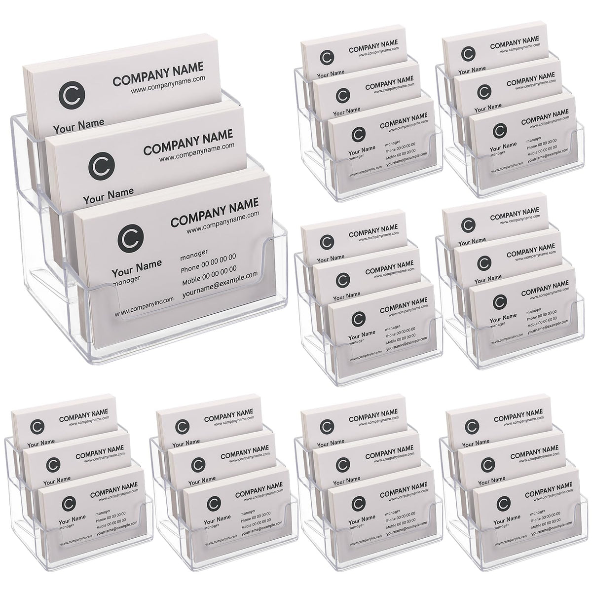 TecUnite 8 Pieces Business Card Holder for Desk 3 Tier Clear Acrylic Stand