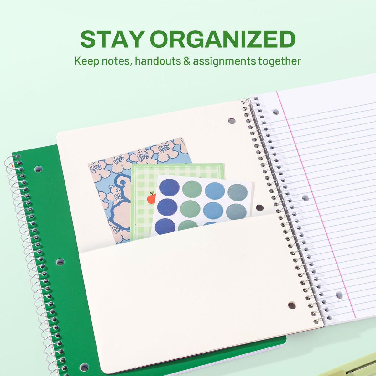 SUNEE Spiral Notebook, 1-Subject, College Ruled Paper, 8" x 10-1/2", 100 Sheets per Notebook