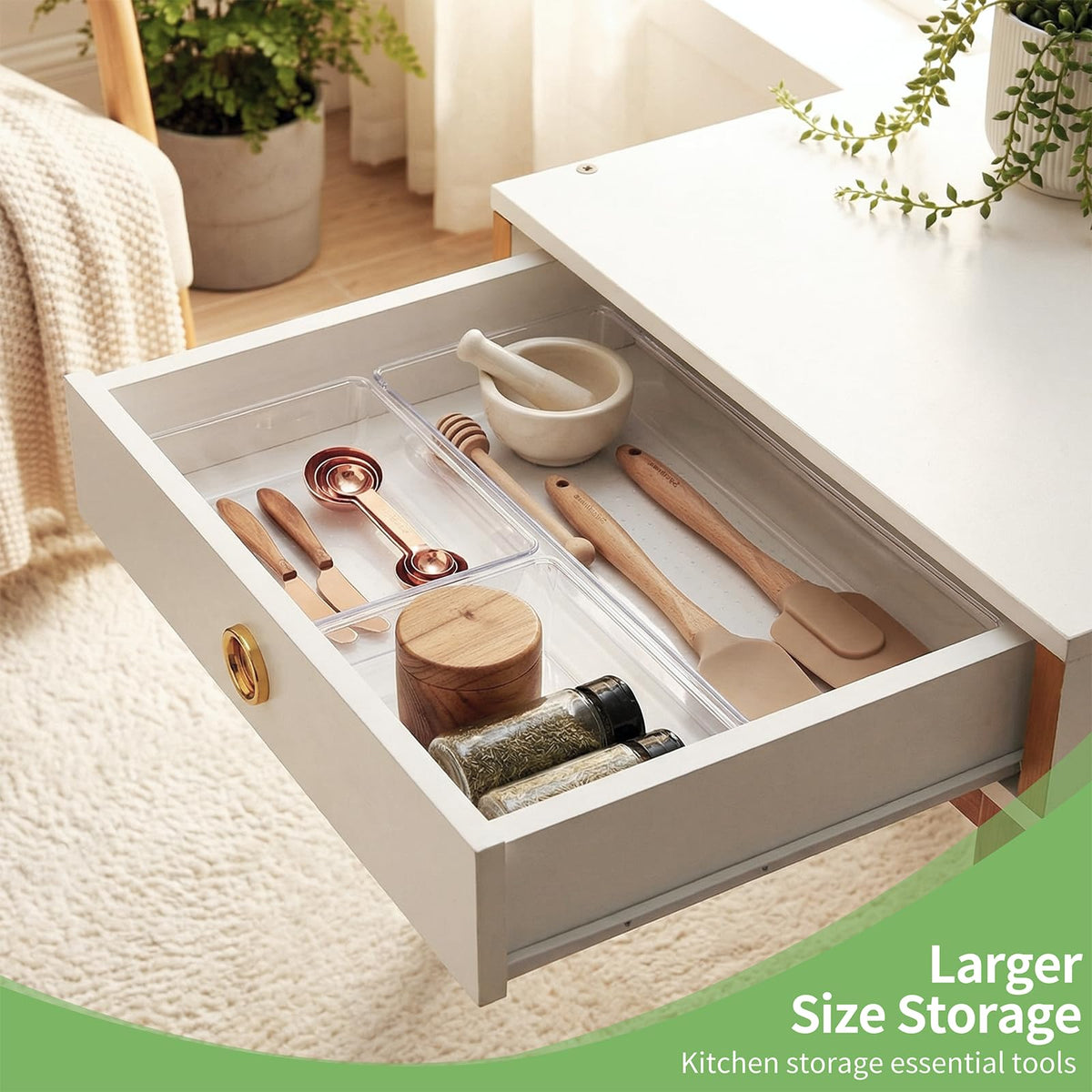 DUHARS 6 PCS Clear Plastic Drawer Organizer, Large 15" X 6" 3-Size Acrylic Stackable Kitchen Drawer