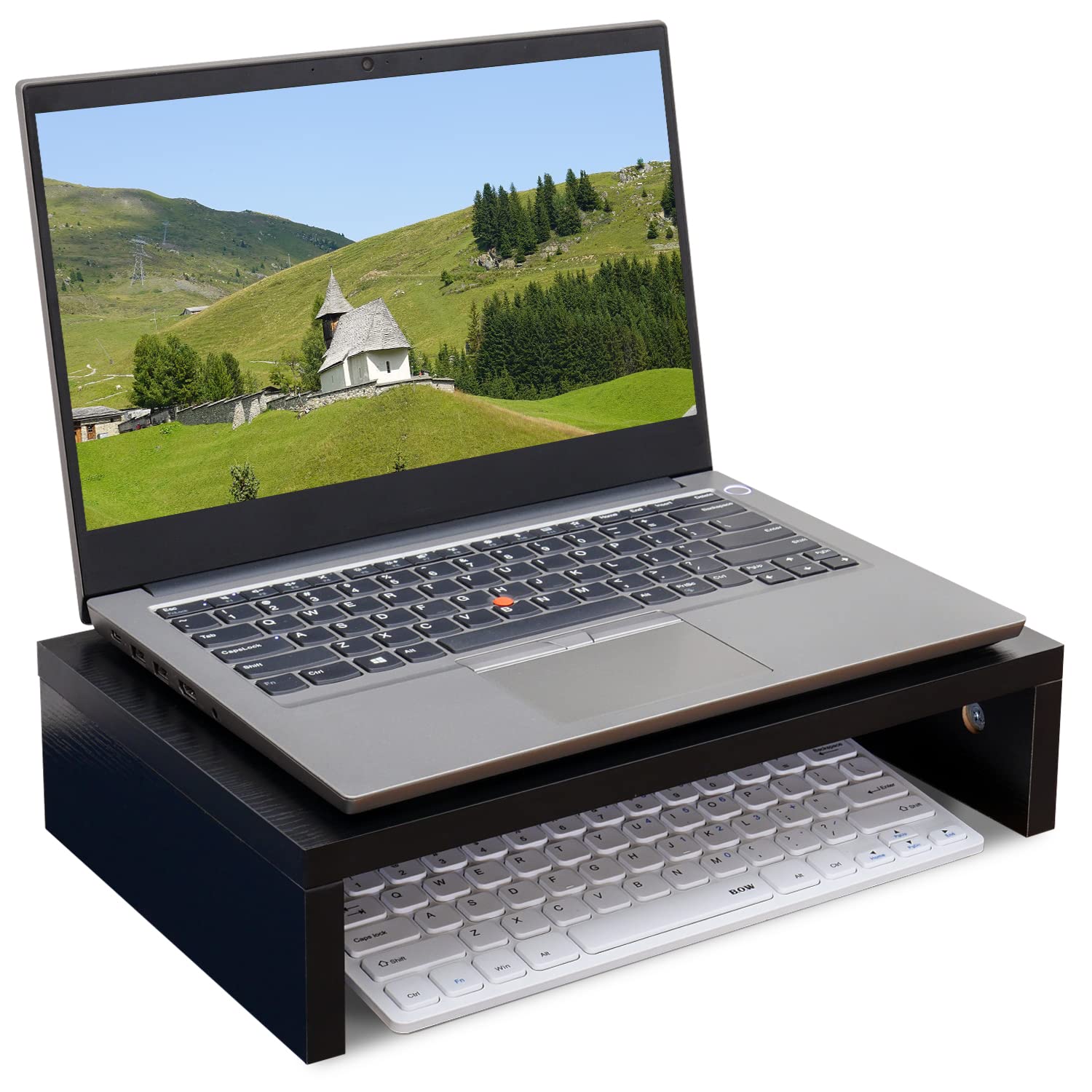 TEAMIX Black Monitor Stand Riser, Wood Desk Organizer for Laptop & Computer