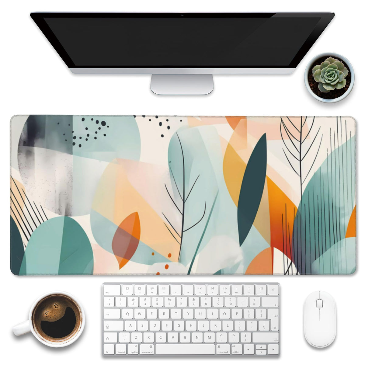 Eflxamz Desk Pad,Abstract Colorful Leaves Desk Mat,Abstract Line Art Large Gaming Mouse Pad for