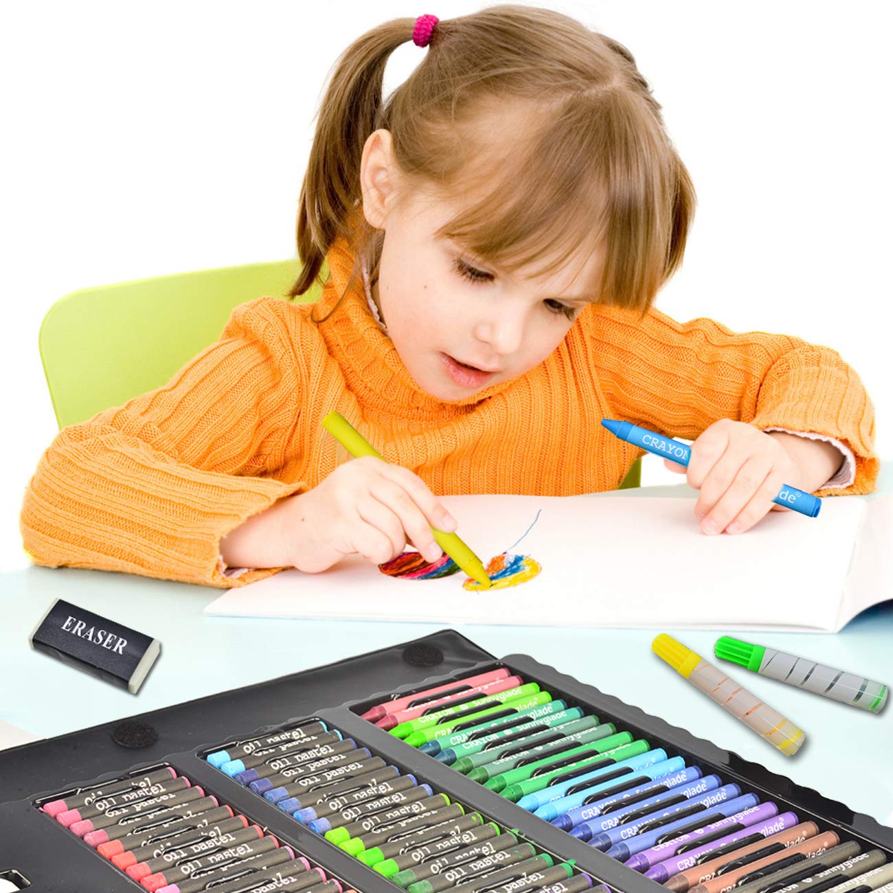 Sunnyglade 185 Pieces Double Sided Trifold Easel Art Set Art Supplies Black