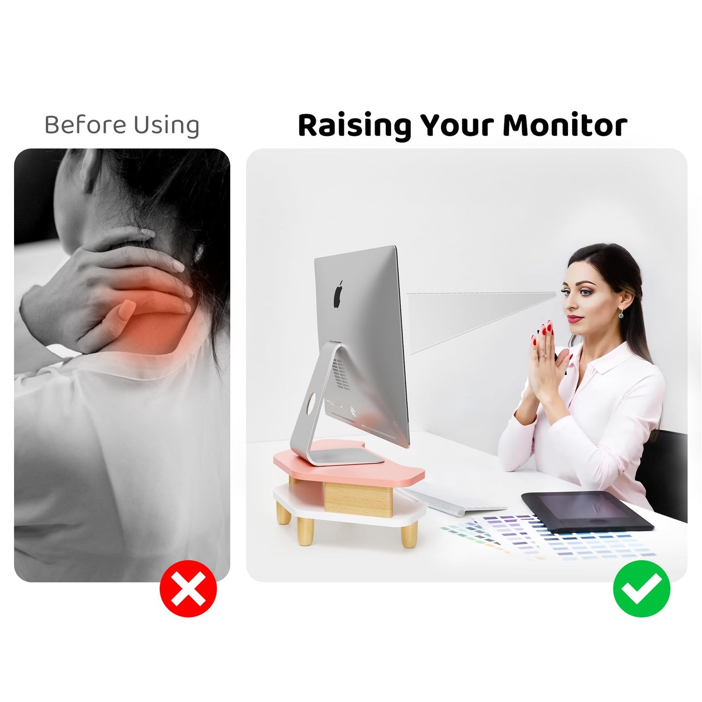 AFOOYO Monitor Stand Riser,2 Tier Corner Wood Sturdy 16.5In Computer Stand, Multi-Purpose Desktop