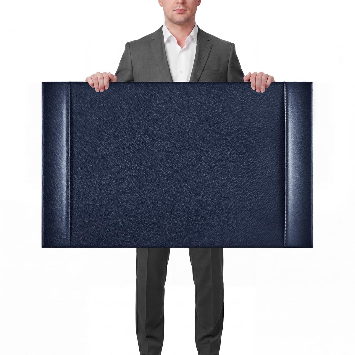 Saysurey Leather Desk Pad Protector with Side Rails, Blue, 30 x 18 Inch