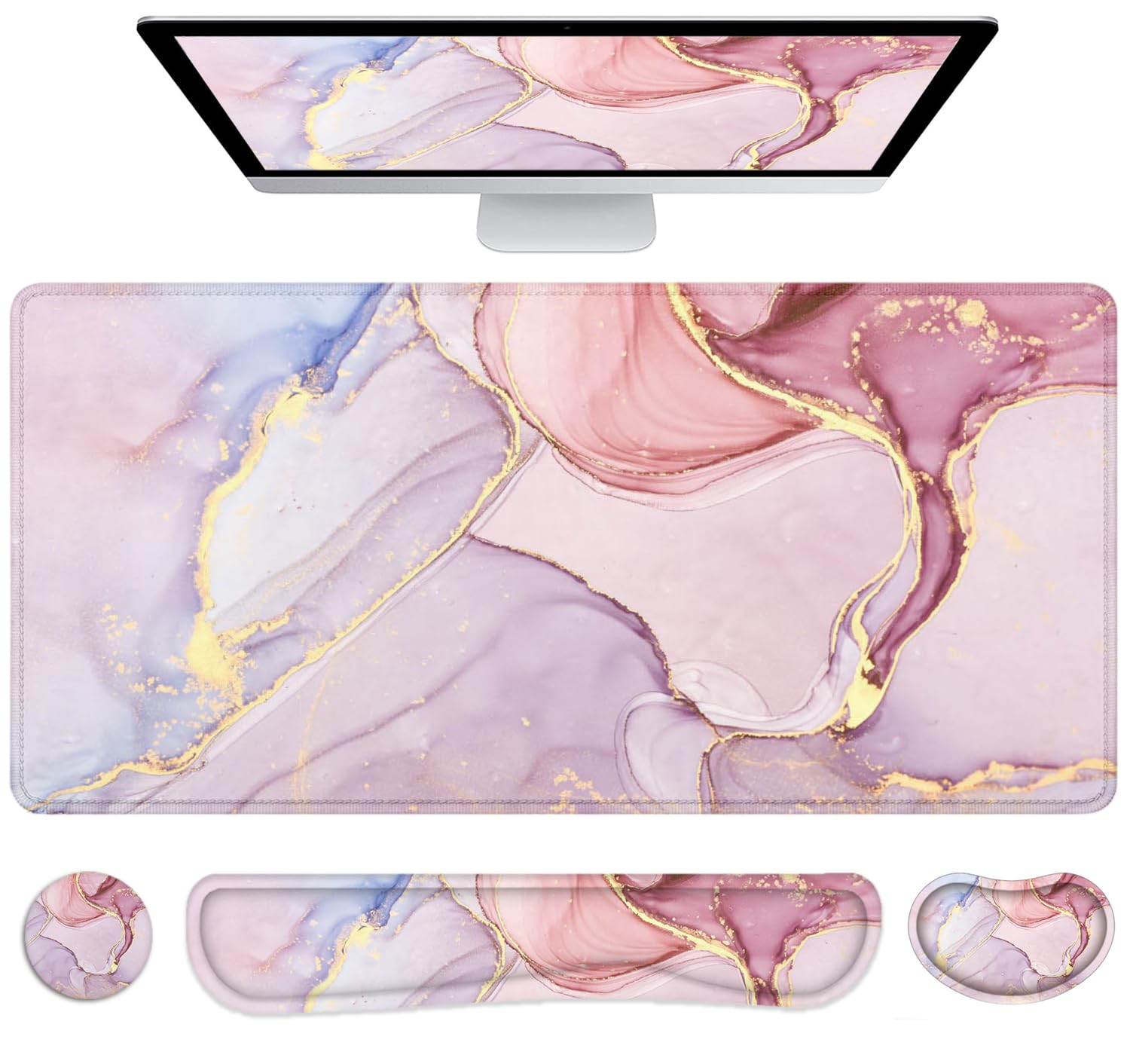 Large Mouse Pad with Wrist Rest, 4-in-1 Wrist Rest for Keyboard and Mouse