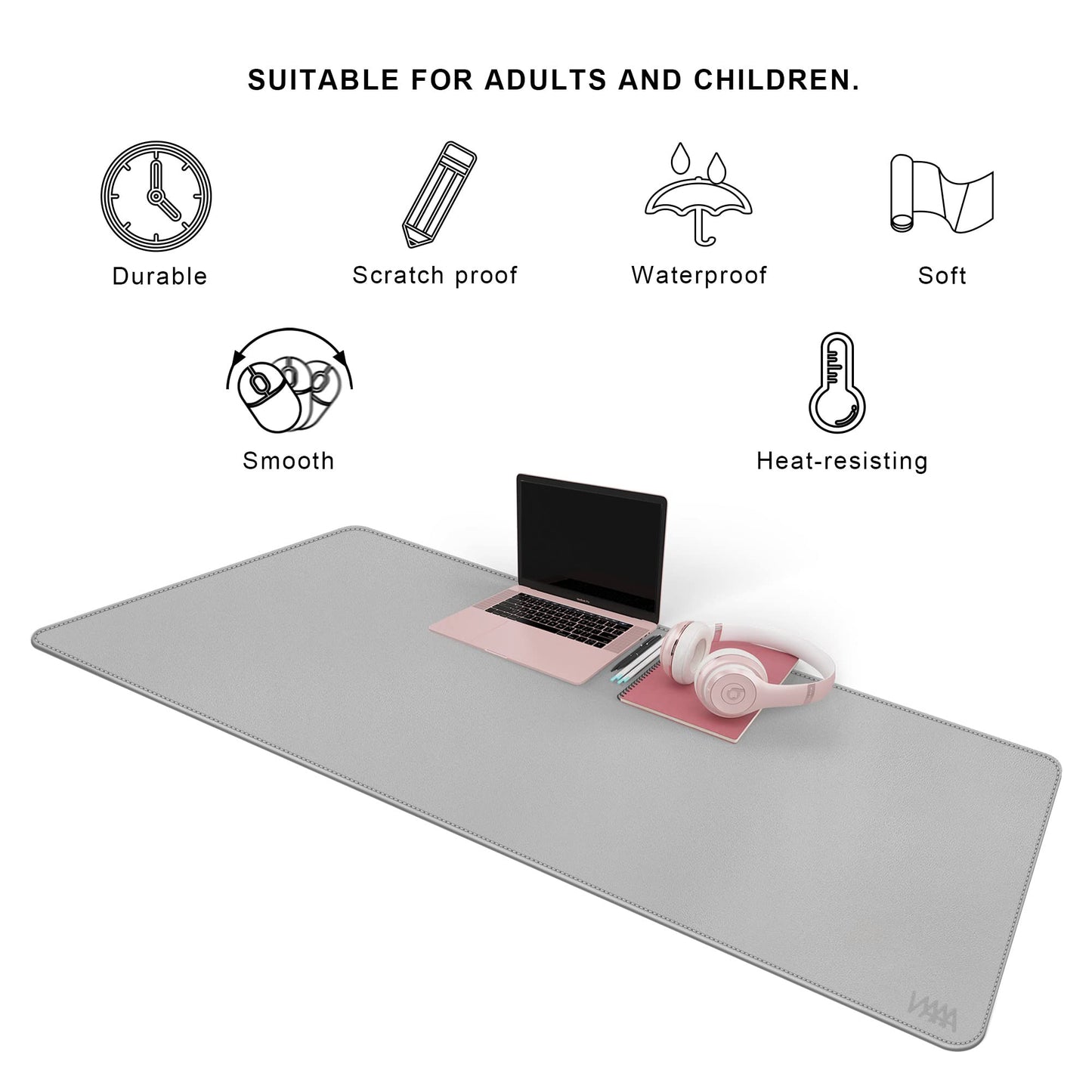 Vyaaa 55"x24"PU Leather Desk Mat, Large Desk Pad & Mouse Pad, Waterproof Office Desk Mat for Home