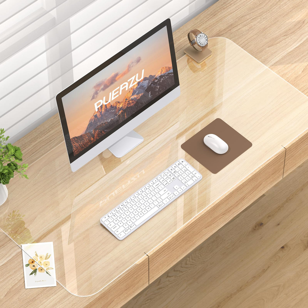 PUEAZU Clear Desk Mat, 35.4"x15.7" inch Large PVC Desk Protector Pad, Waterproof Non-Slip Round