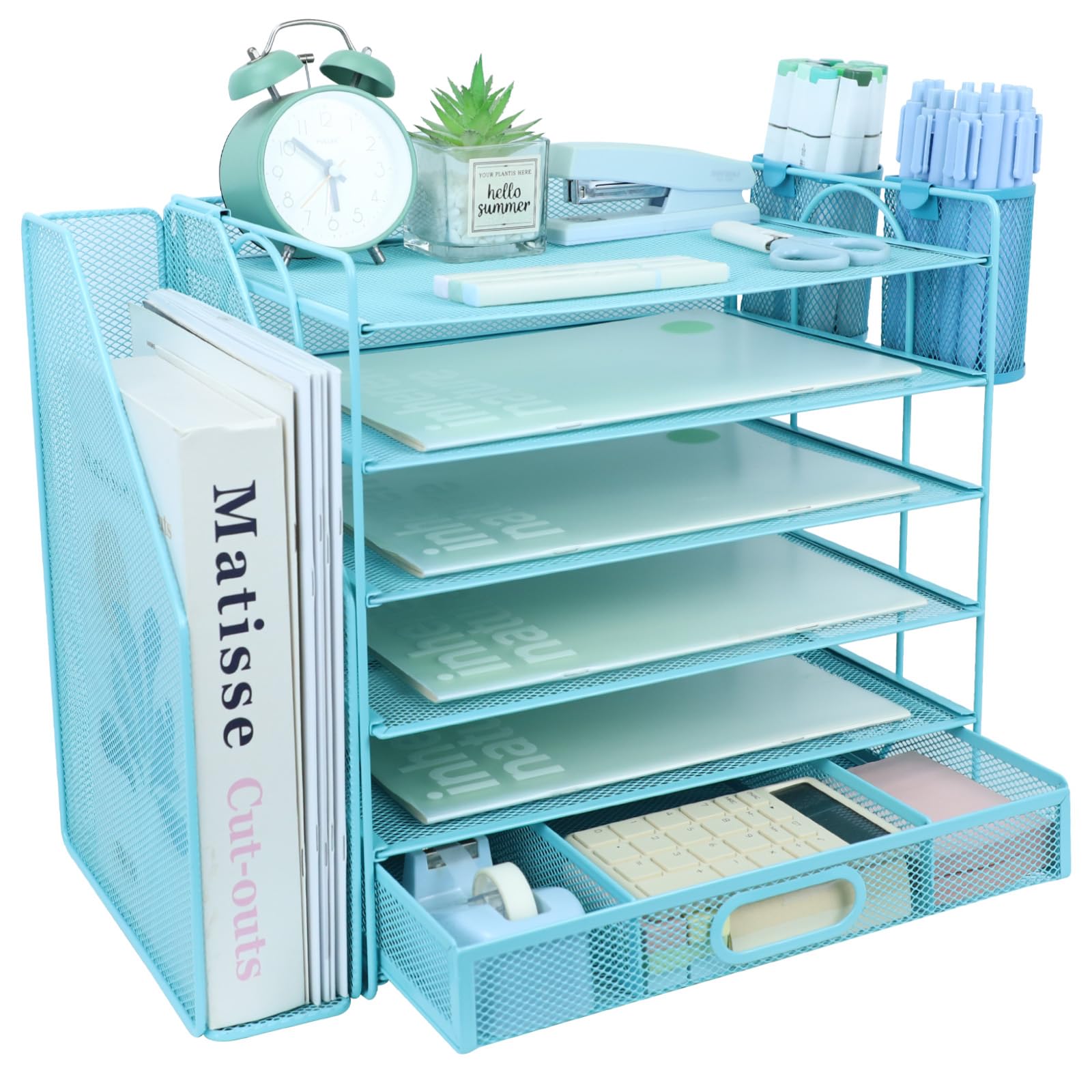 ideallife Desk Organizers and Accessories with File Holder, 6-Tier Paper Letter Tray Organiser with