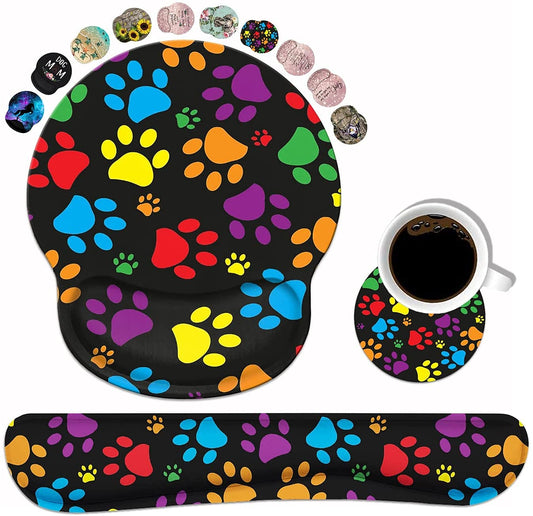 Keyboard Wrist Rest and Mouse Wrist Rest Pad Set with Coasters, Non-Slip Rubber Base Ergonomic