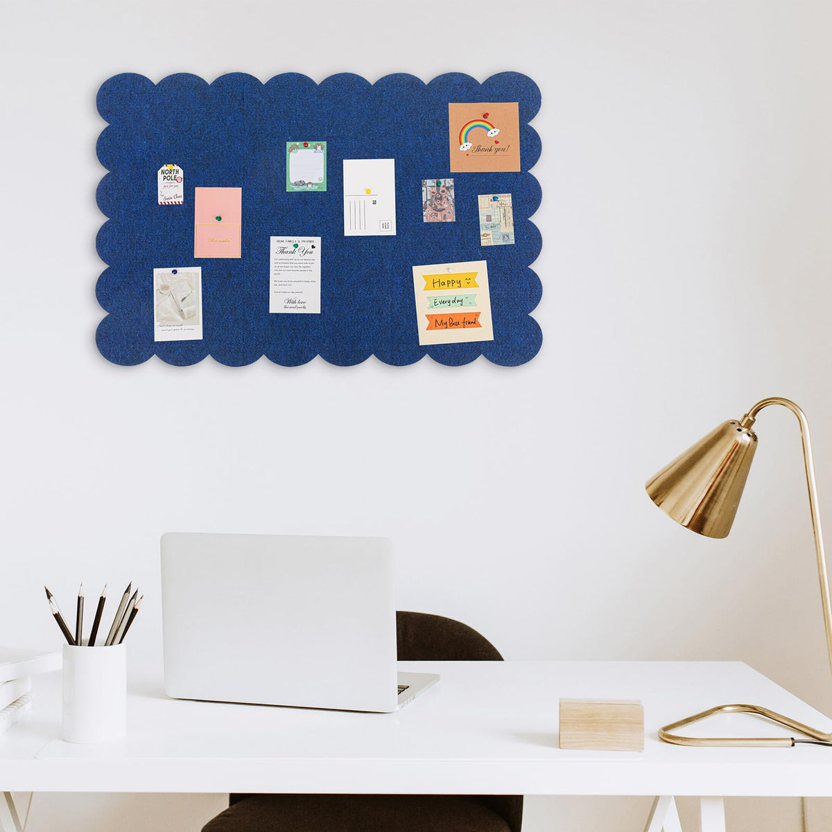 Mooliwe Scalloped Felt Bulletin Cork Board Foldable Dark Blue 36 * 24 Inch
