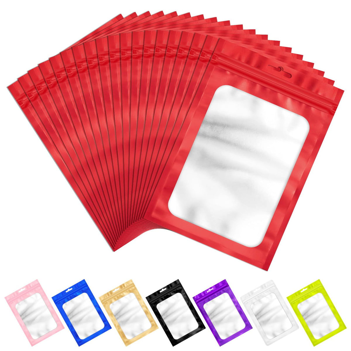 ANZNKU 100Pcs Red Mylar Bags, Resealable Smell Proof Zip Goodie Baggies