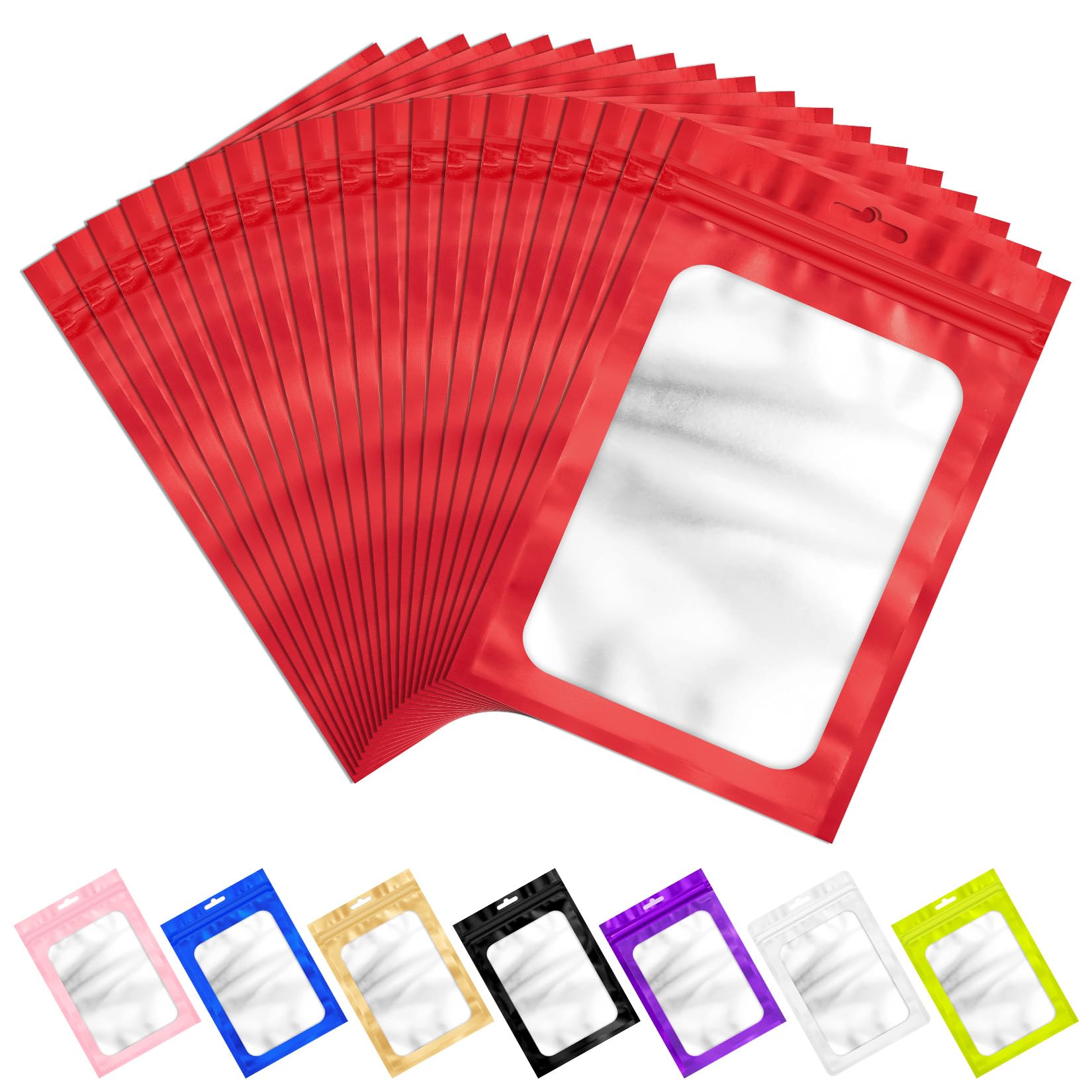 ANZNKU 100Pcs Red Mylar Bags, Resealable Smell Proof Zip Goodie Baggies
