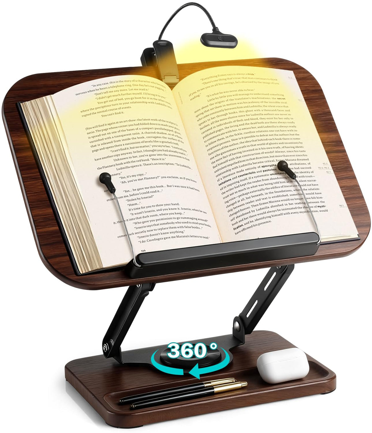 UikJOY Book Stand with Light & Storage, Book Holders for Reading Hands Free