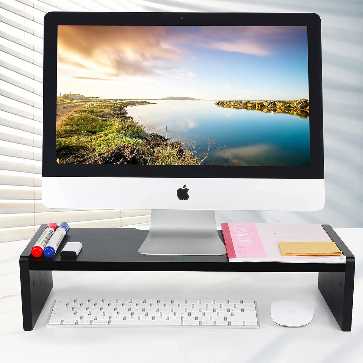 KINLINK Solid Wood Monitor Stand Riser, Monitor Riser with 2 Adjustable Height, 15.8 inch Computer