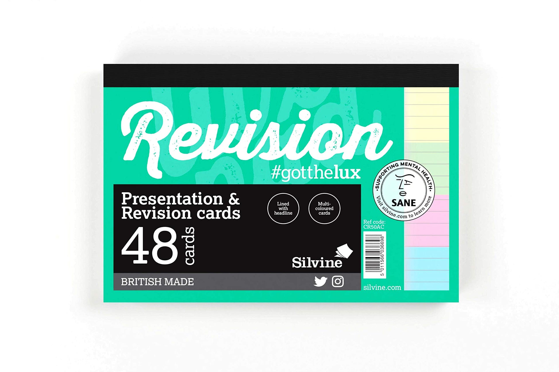 Silvine Luxpad 6x4" Gluebound Revision & Presentation Cards - Assorted Colours. 48 Cards Per Pad