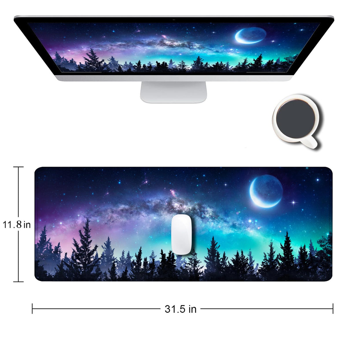 SANWUMIAN Gaming Large Mouse Pad with Stitched Edges, Galaxy Desk Mat, Extended Keyboard Pad