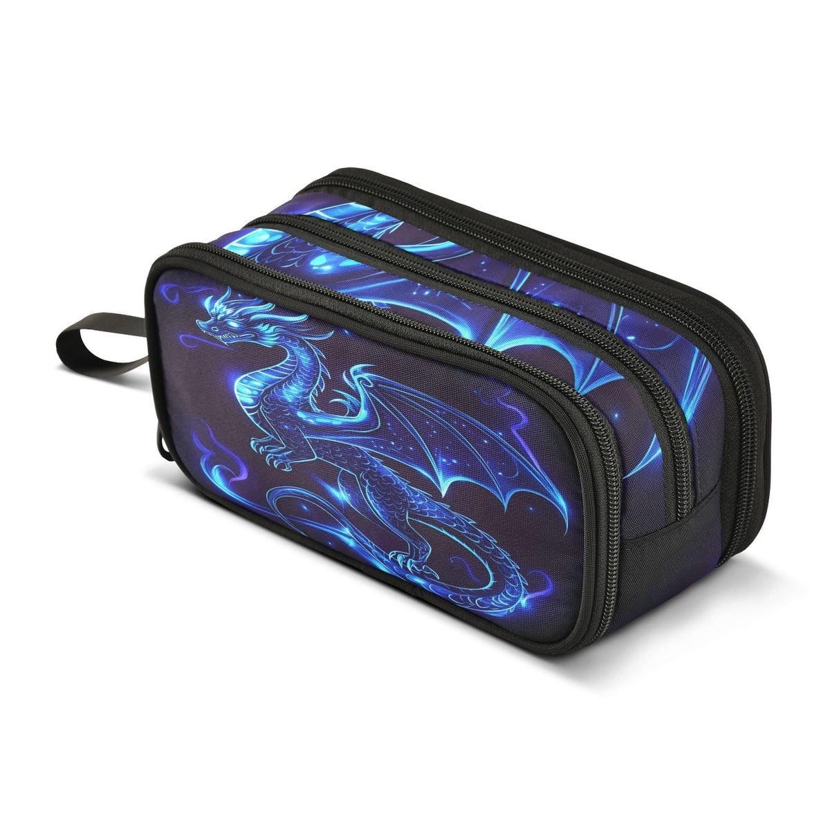 BOENLE Dragon Blue Black Pencil Case Box Boys Girls Large Pencil Pouch Zipper Compartments Big