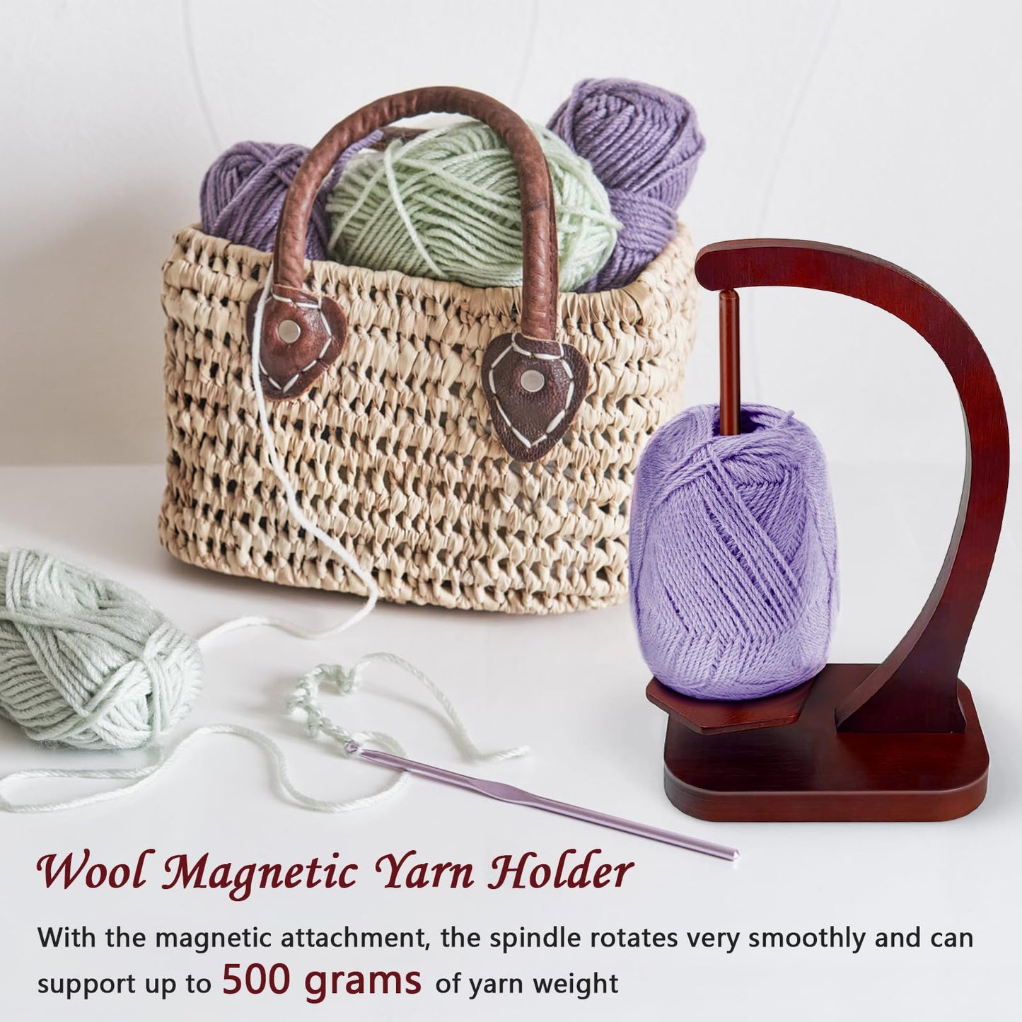 JUCPASH Yarn Holder for Crocheting with Magnetic Spin, Crochet Gifts, Brown