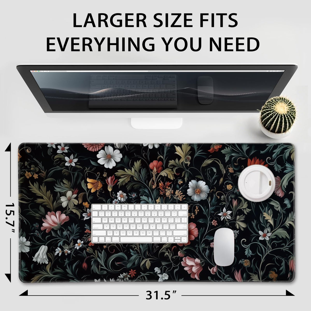 Mcapirivo Dark Floral Pattern Large Gaming Mouse Pad Desk Mat 31.5"x15.7"