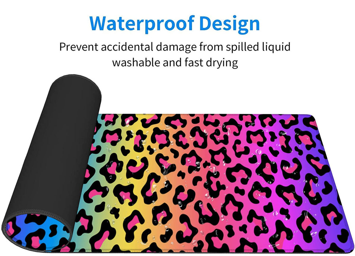 Hanazaoa Large Mouse Pad,Neon Rainbow Leopard Print Large XL Desk Mat Extended Waterproof Mouse Mat