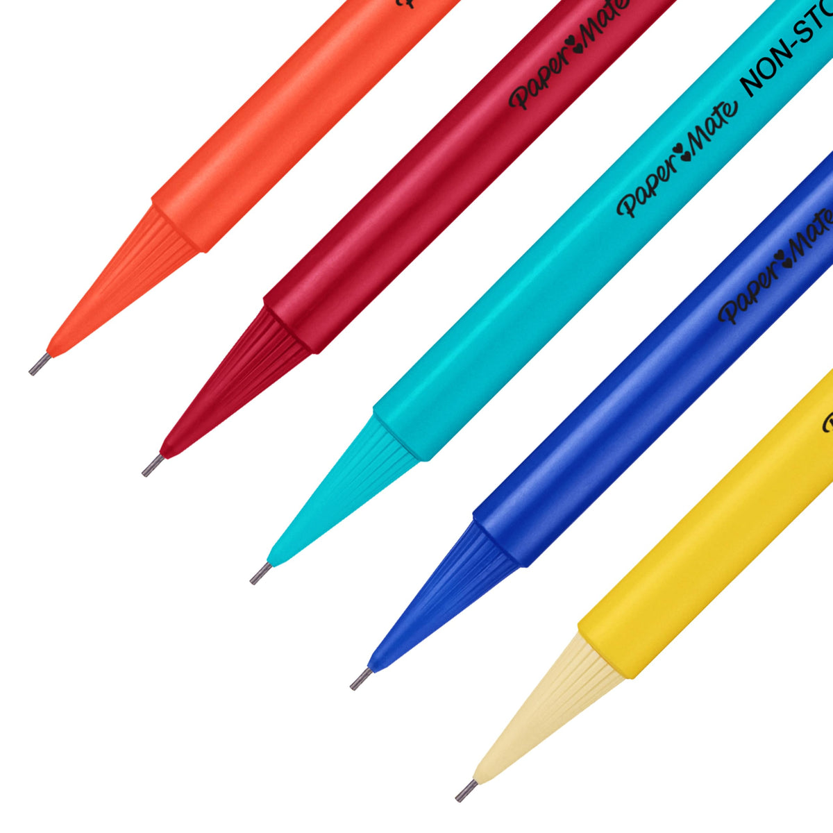 Paper Mate Non-Stop Mechanical Pencil | 0.7mm with Shock-Absorbing Tip | HB #2 | Assorted Barrel