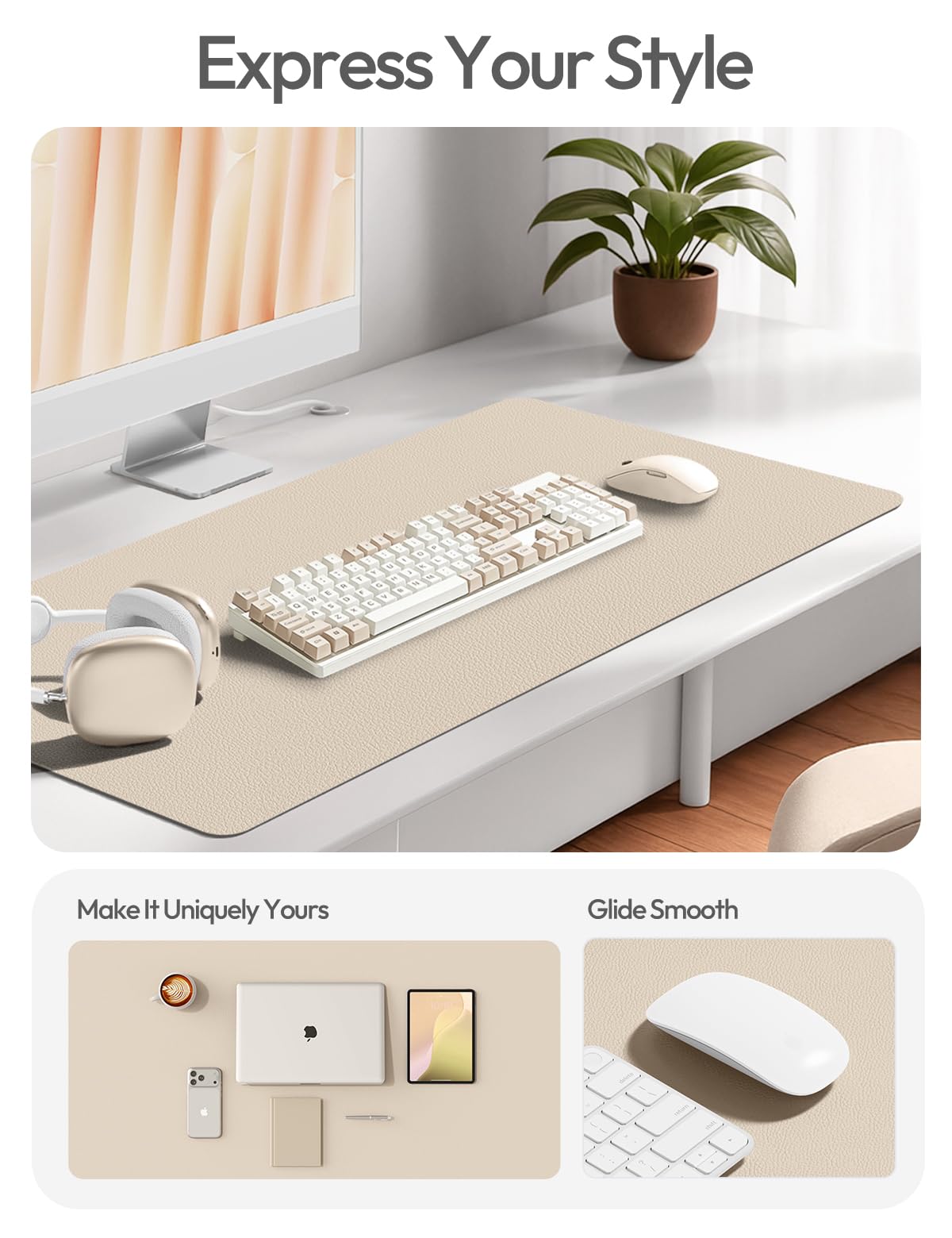YSAGi Leather Desk Pad Protector, Office Desk Mat, Large Mouse Pad, Non-Slip PU Leather Desk