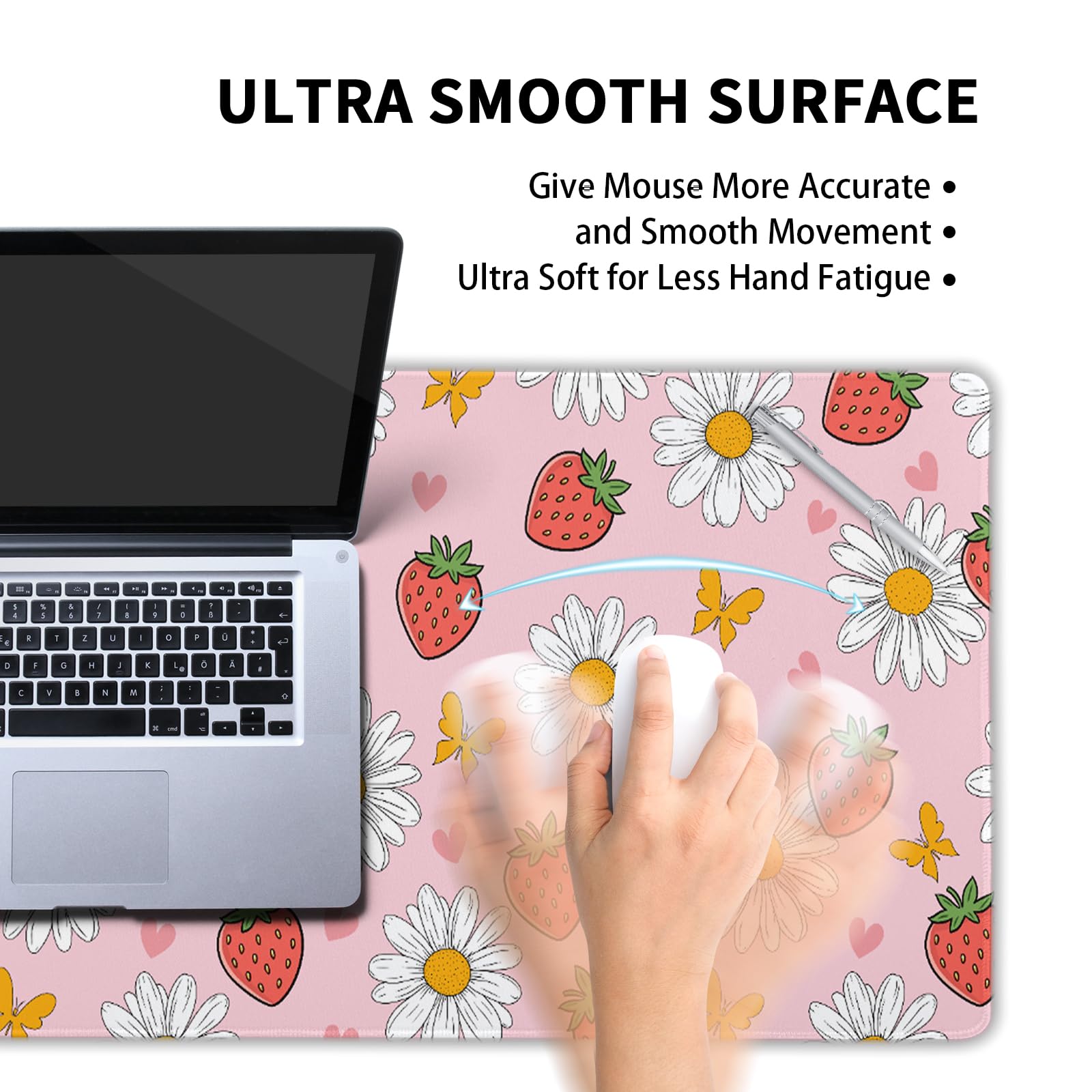 Cute Strawberry Extended Gaming Mouse Pad XXL Pink Cute Desk Mat Kawaii Pink Large Mouse Pad