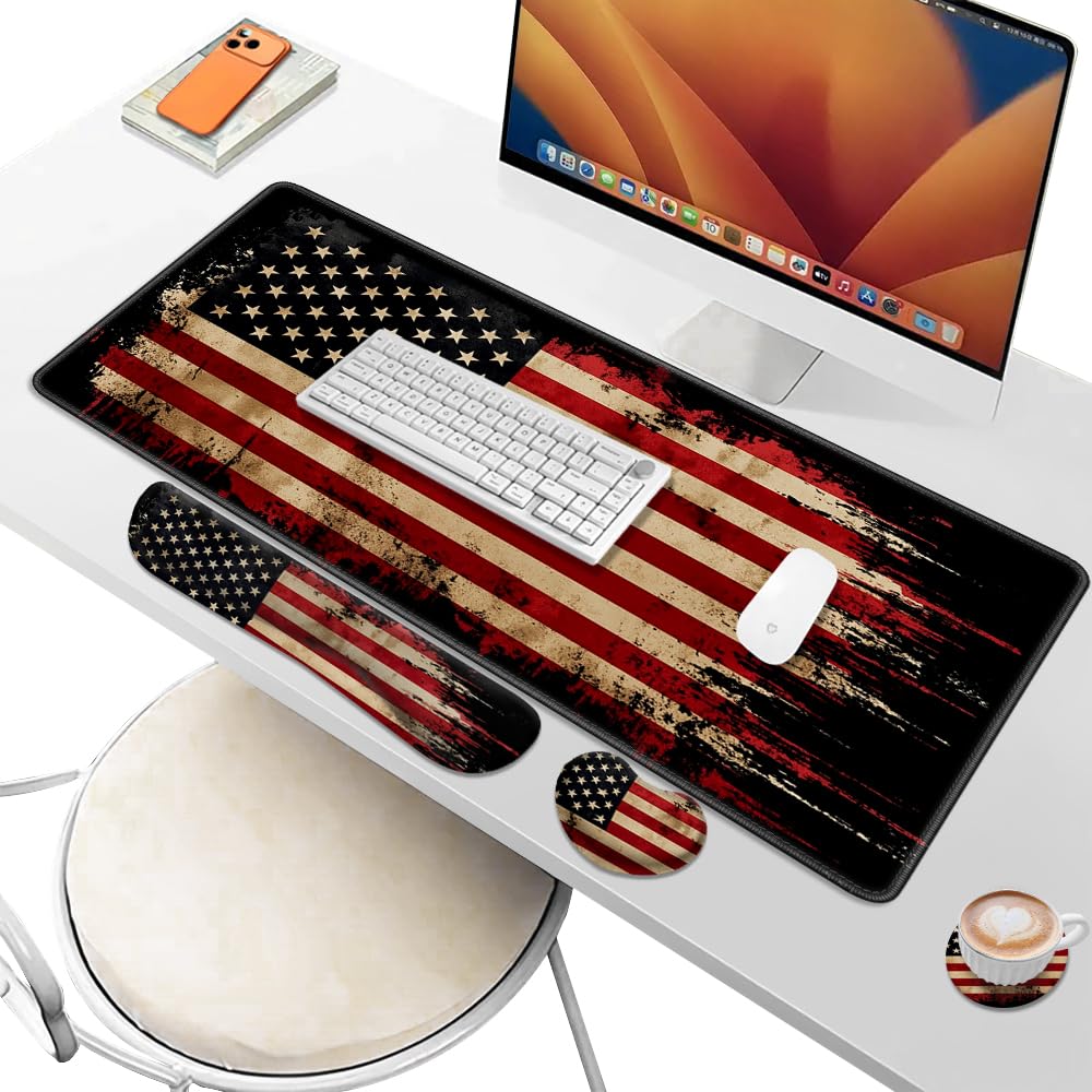 Desk Pad and Keyboard Wrist Rest, Large Mouse Pad + Keyboard Pad+Mouse Wrist Support, Non-Slip Desk
