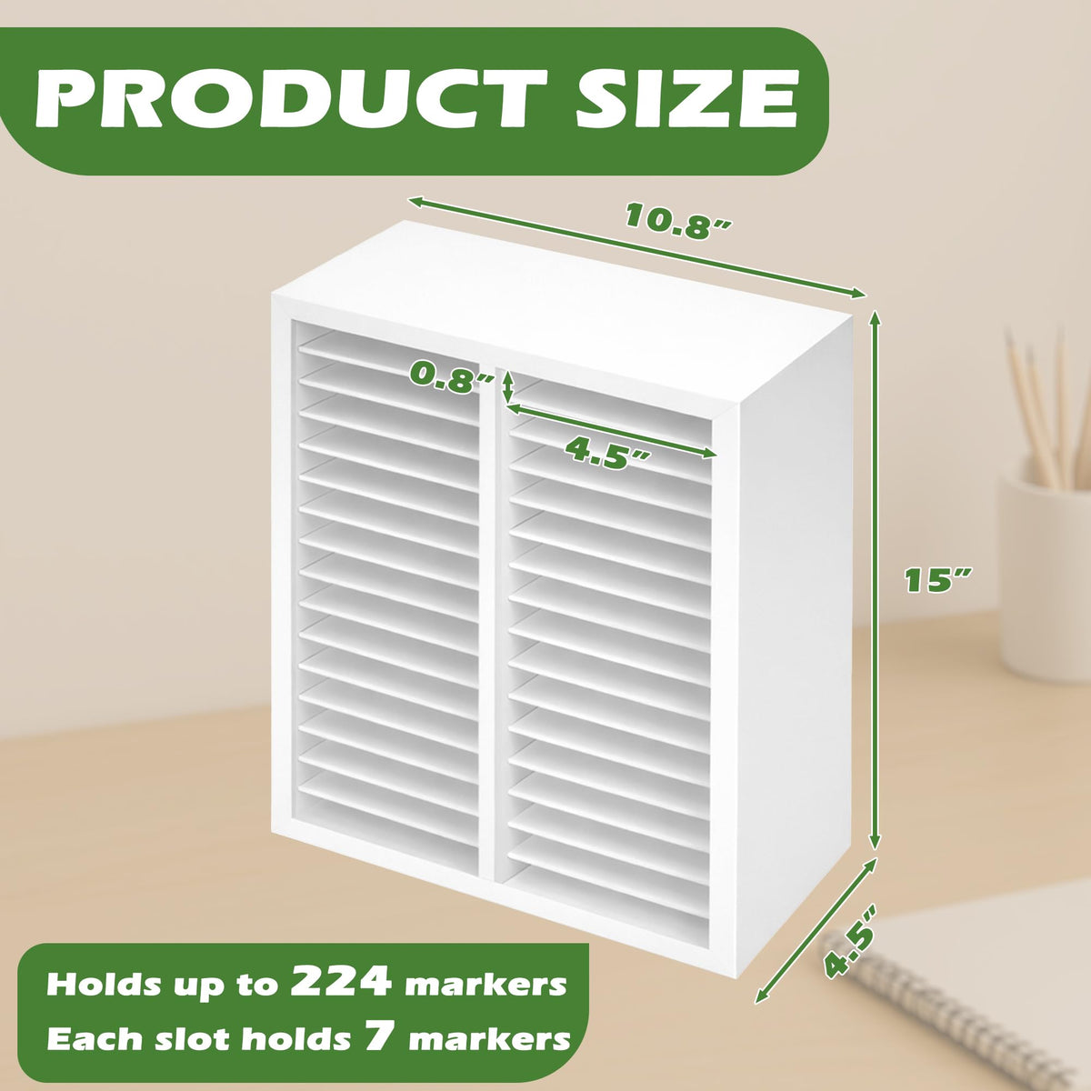 PROLEE Marker Organizer for 224 Markers, Wooden Alcohol Marker Holder with 32 Compartments